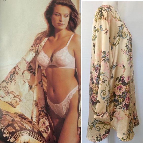 90s Victoria’s Secret Silk Cream Nightshirt Floral Print Vintage Shirt Tunic Top - Picture 5 of 9